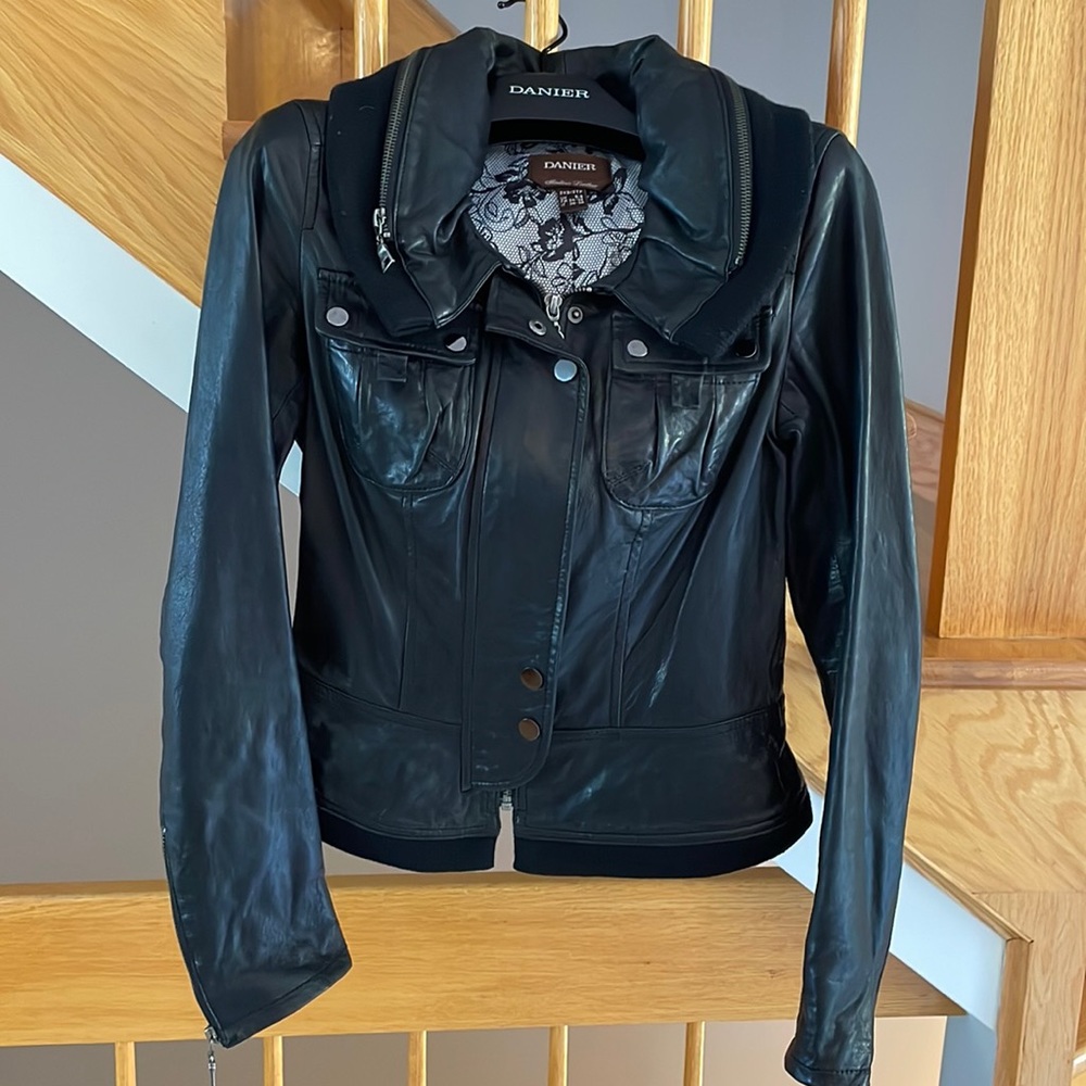 Leather Jacket with hidden hood